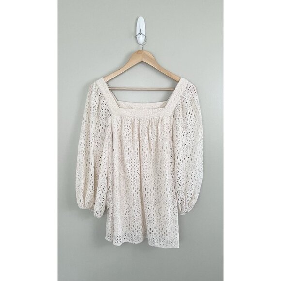 LC Lauren Conrad Women’s 0X Lace Top Flowy Boho Ivory Square Neck Lined - Picture 1 of 7